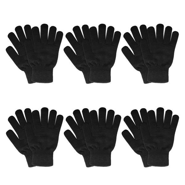 SILEDGN 6 Pairs Winter Gloves for Women Men's Warm Knit Gloves for Clod Weather Thermal Stretchy Thin Magic Glove for Driving Running Hiking, Black