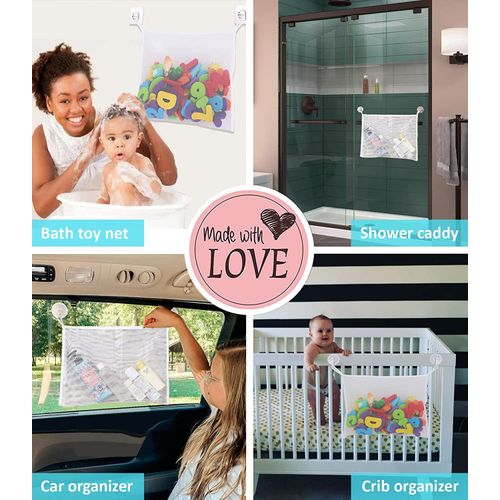 Bath Toy Storage Net Bathroom Toy Organiser Bath Toy Net Bath Toy Storage Bath Toy Net with 4 Self-Adhesive Hooks (White)