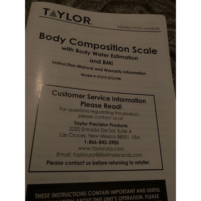 TAYLOR 5721F Body Composition Scale User Guide