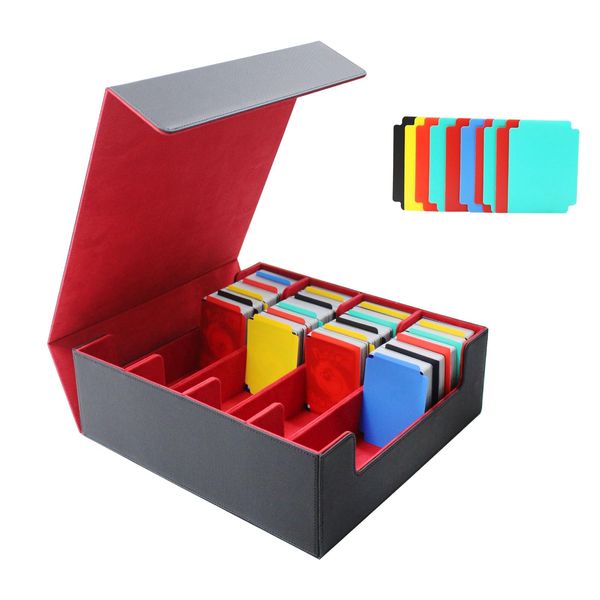 3000+Collectible Trading Card Cases，4 Rows Card Deck,Trading Card Storage Box with 10 Pcs Card Dividers Trading Card Storage Box for TCG Cards Sport Cards (Black & Red)