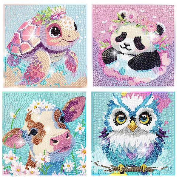 4 Packs 5D Cartoon Diamond Painting Kits for Kids, Cute Animals DIY Diamond Arts Mosaic Kits for Adults Beginner, Full Round Drill Gem Art for Home Wall Decor Kids 6X6 inch