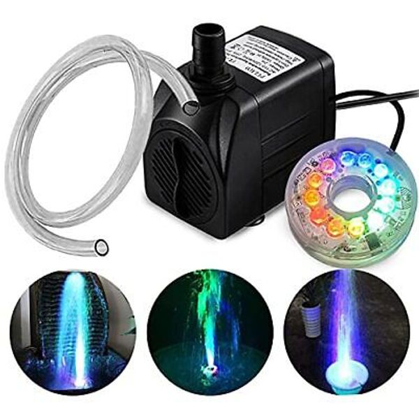 10Watt 160 GPH Submersible Fountain Pump wiht LED Light for Water Feature,