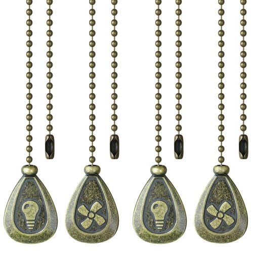 SHIFANQI 4 Pack Ceiling Fan Pull Chain, Bulb and Fan Pull Chain Extension, 12 Inches Decorative Chain Pulls Ornaments for Ceiling Light Lamp, Beads Ball Pull Chain Extender with Connector, Bronze