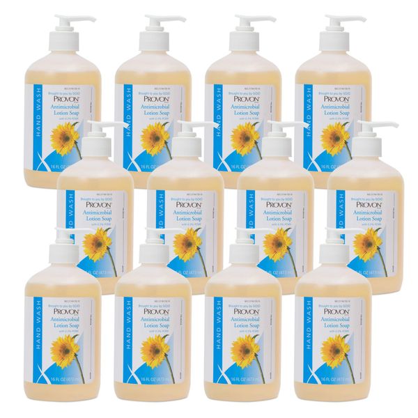 Provon Antimicrobial Lotion Soap with 0.3% PCMX, Pleasant Fragrance, 16 fl oz Counter Top Pump Bottle (Pack of 12) - 4303-12