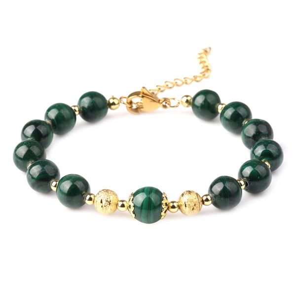 LIVLOKO 18ct Gold Plated Authentic Malachite Healing Gemstone Bracelet Crystal Bracelet Anxiety Relief Stress Relief Bead Bracelet Healing Crystals Healing Bracelets for Women Spiritual