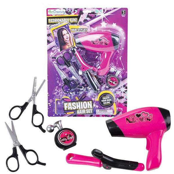 ArtCreativity Hair Stylist Set for Girls, Beauty Salon Pretend Play Kit with Toy Hair Dryer, Curling Iron, Perfume, and 2 Scissors, Durable Plastic Hair Dresser Playset, Best Birthday Gift for Kids