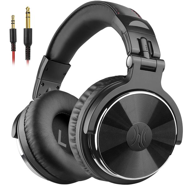 OneOdio Pro 10 Over-Ear Headphones Wired Bass Headphones 50mm Driver 6.35 & 3.5mm Jack DJ Monitor Headphone Recording Mixing Studio Monitoring Guitar Podcast Cell Phone PC MP3/4 Black