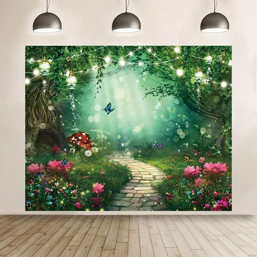 Chloroplastid Spring Enchanted Forest Backdrop 10x8ft Fairy Tale Wonderland Garden Woodland Mushroom Butterfly Photography Background for Princess Girl Birthday Party Banner Decorations Photoshoot