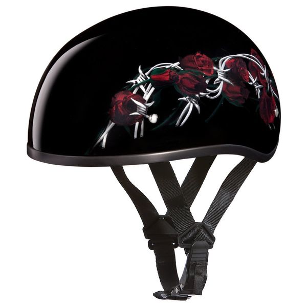 Daytona Helmets Half Skull Cap Motorcycle Helmet – DOT Approved [Barbed Roses] [S]