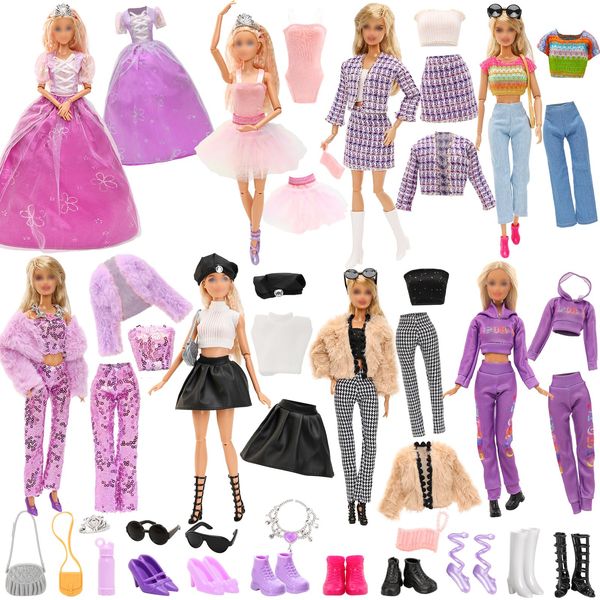 24 Pcs Doll Clothes & Accessories 8 Set Clothes Including Party Gown Chill Suits Casual Outfits Sport Wear Ballet Dresses for Doll with 8 Shoes 8 Accessories for 11.5 Inch Girl Doll Storytelling Set