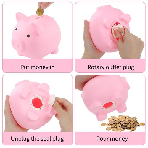 GADIEDIE Large Piggy Banks, Cute Plastic Pig Money Box, Piggy Bank for Girls and Boys, Unbreakable Plastic Coin Bank Fun Gifts for Birthday, Festival, Baby Shower (Pink)