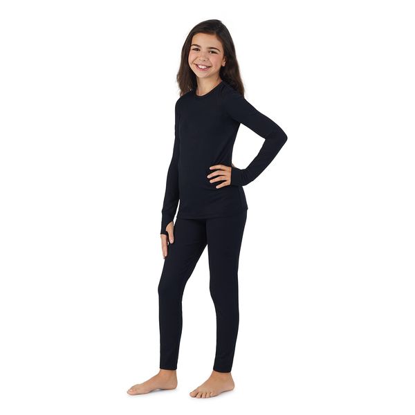 Cuddl Duds Kids Thermal Underwear Long Johns for Girls Fleece Lined Cold Weather Base Layer Top Leggings Bottom Winter Set - Black, Large