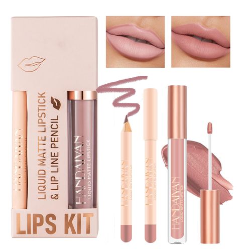 Lip Liner and Lipstick Set,Matte Liquid Lipgloss Highly Pigmented Waterproof Lipstick, Up to 12 Hour Wear, Non-Stick Cup Lip Gloss & Lip Line Pencil Set For Women