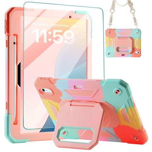 ACEMO for iPad Air 11 Inch Case M2(2024) for Kids Girls with Screen Protector 360 Rotating Kickstand Lanyard Pencil Holder Heavy Duty Shockproof Cover for iPad Air 6th Generation Rose Gold