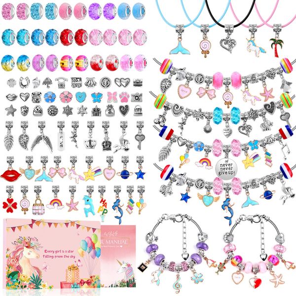 shynek 180 Pieces DIY Charm Bracelet Making Kit for Girls 8-12, Jewelry Making Kit for Girls with Bracelet Making Beads, Snake Chains for Girls Christmas Gift, Arts and Crafts