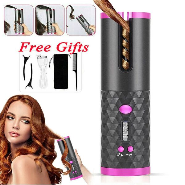 Cordless Wireless Auto Rotating Hair Curler Straightener Curling LCD Ceramic US