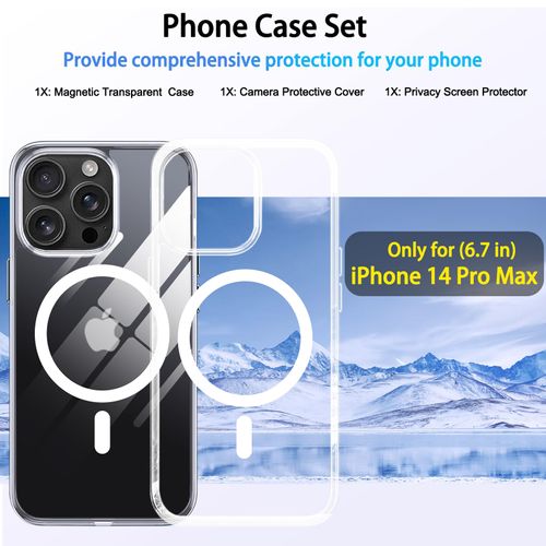 ZOZDOKG Magnetic for iPhone 14 Pro Max Case with Privacy Screen Protector & Full Camera Cover, Compatible with MagSafe Transparent Shockproof Protection Phone Case for iPhone 14 ProMax, Clear