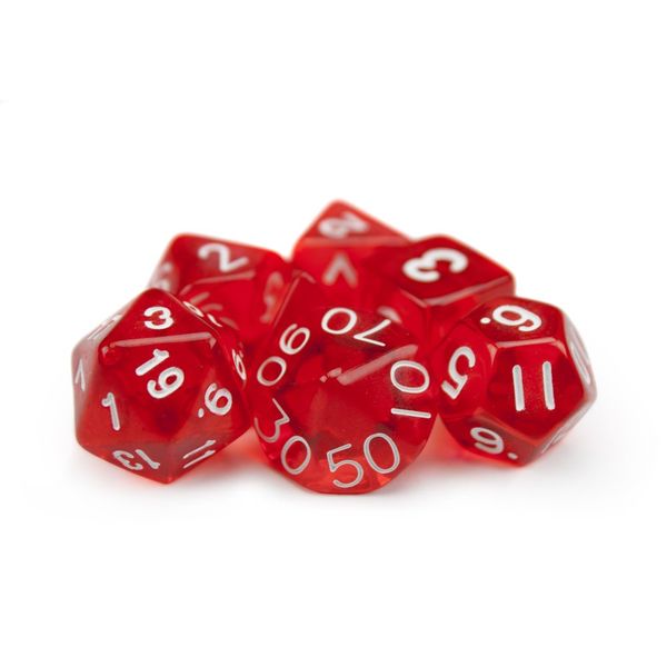 7 Die Polyhedral Dice Set - Translucent Red with Velvet Pouch By Wiz Dice