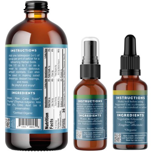 Organic Mocktail Kit by Bluestem Botanicals, No Thyme for the Blues Mocktail Mixer Set, Non-Alcoholic, Bitters and Simple Syrups for Drinks, Set of 3 Herbal Extract Drink Mixers
