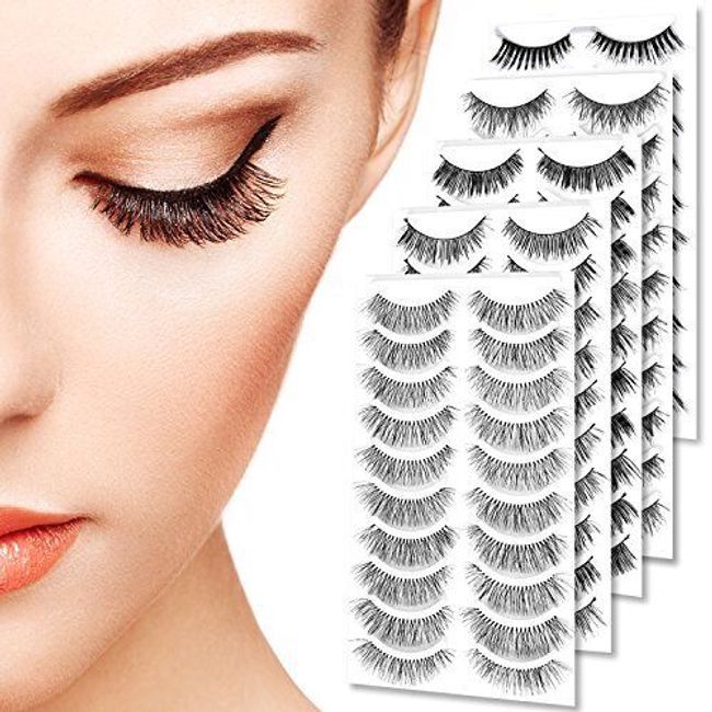 50 Pares Reutilizable Naturales Pestañas Postizas Professional Eyelashes Pack