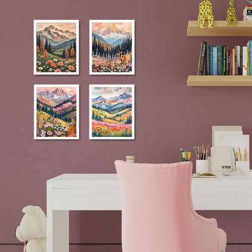 JINYO Boho Abstract Wildflower Mountain Scenery Wall Art Prints Set of 4, Modern Maximalist Colorful Floral Wall Decor Posters Pictures for Home Bedroom Living Room, 8x10 Unframed