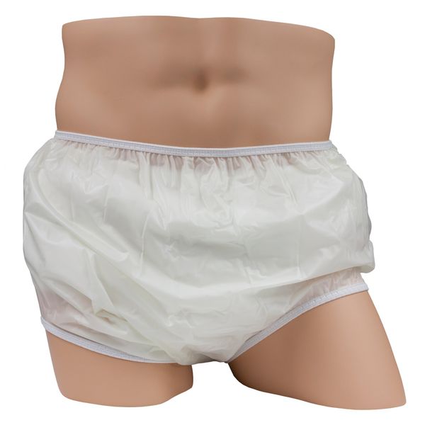 LeakMaster Adult Pull-On Vinyl Plastic Pants - Soft, Quiet and Form Fitting Incontinence Waterproof Diaper Covers for Adults - White, Small Fits 29-33 Inch Waist