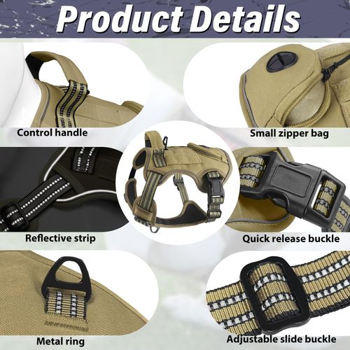 Tactical Dog Harness for Large Dogs, Heavy Duty No Pull Military Service Vest with Control Handle & 4 Patches, Adjustable Reflective Soft Padded Pet Harness for Training Walking Hiking (Black, L)
