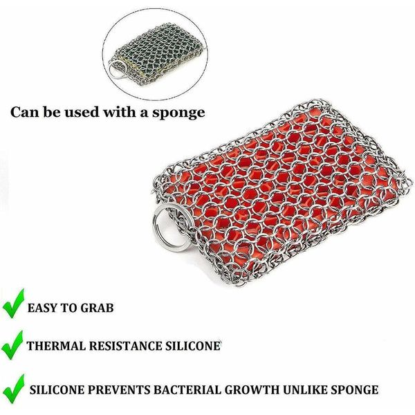 Kitchen-Pro cast iron & pyrex & stainless steel skillet chainmail scrubber