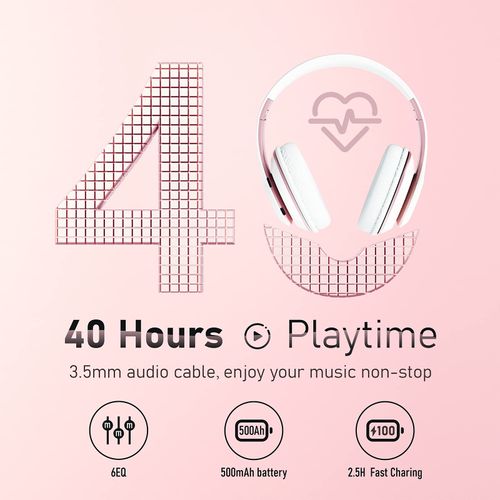 Bluetooth Headphones Over Ear, 6S Foldable Wireless Headphones with 6 EQ Modes, 40 Hours Playtime HiFi Stereo Headset with Mic, Soft Ear Pads, TF/FM for Cellphone/PC/Home (White & Rose Gold)