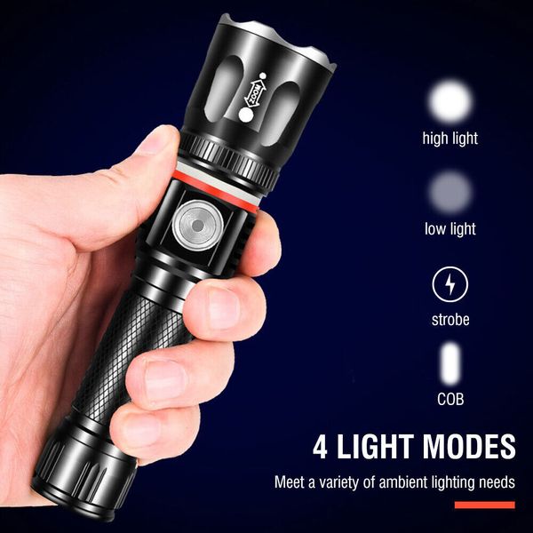 Magnetic LED Tactical Flashlight Torch Work Light Zoomable Rechargeable LampCamp