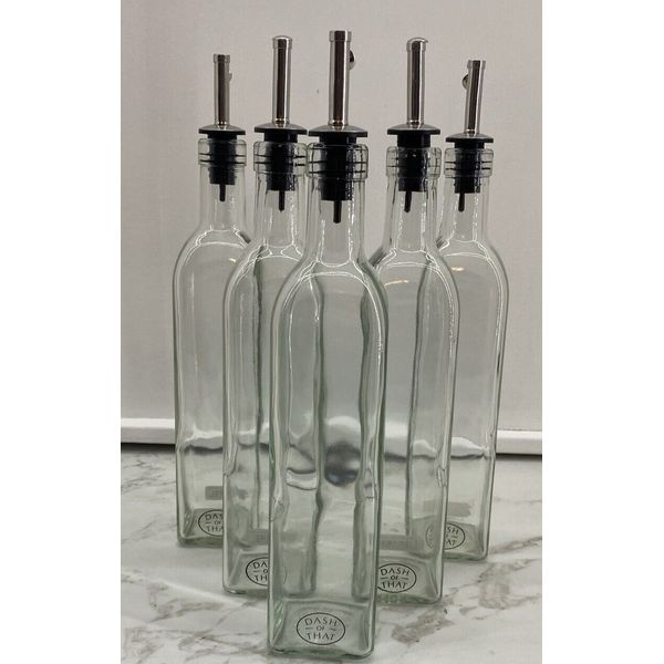 New Olive Oil & Vinegar Bottle, Set Of 5 Glass Dispenser Vinegar Cruet 17Oz.