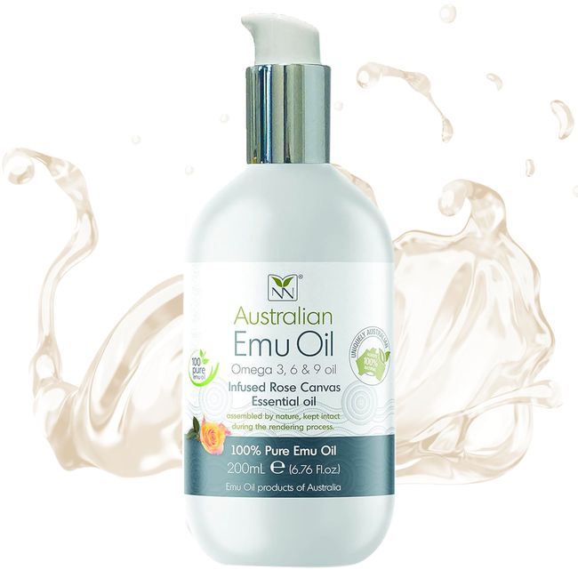 Emu Oil Pure Skin Moisturizer - Nail, Body, Face, Scalp & Hair Moisturizer with Omega 3, 6, 9, Vitamins, & Minerals - Australian Emu Oil for Skincare by Y-Not Natural - 200mL, Rose Canvas