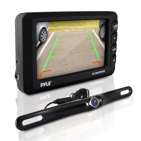 Pyle Wireless Rear View Backup Camera - Car Parking Rearview Monitor System and Reverse Safety w/Distance Scale Lines, Waterproof, Night Vision, 4.3” LCD Screen, Video Color Display for Vehicles