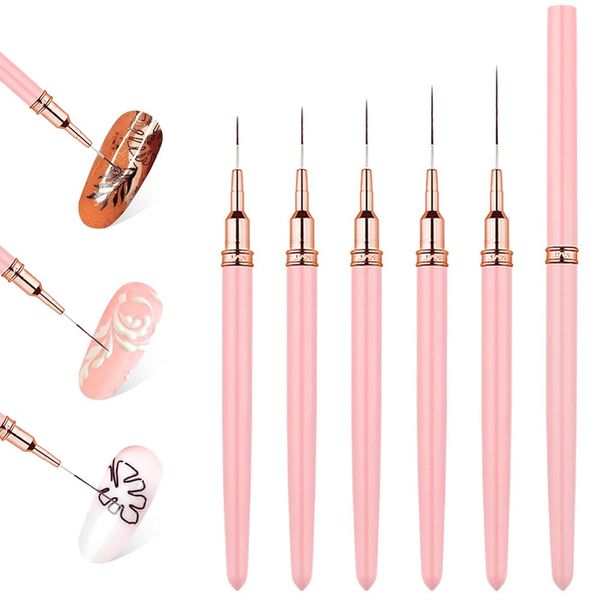 5 Pcs Nail Art Brushes Sizes 7/9/11/15/25mm Nail Art Long Striper Pen Tiny Details Polish Painting Nail Design Brush for Long Lines Thin Details