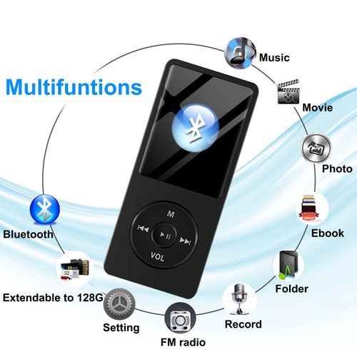 MP3 Player with Bluetooth and 32GB TF Card, Aigital HiFi Music Player with Built-in Speaker and Earphones, Multifunctional MP3 Players with FM/Recording/E-Book/Video, Supports Expanded Up to 128GB