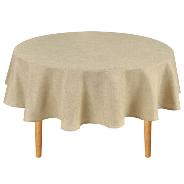 Hiasan Round Linen Tablecloth 60 Inch - Table Cloth Round Tablecloth Wrinkle and Stain Resistant Washable Polyester Fabric for Dining Room Kitchen Party, Beige