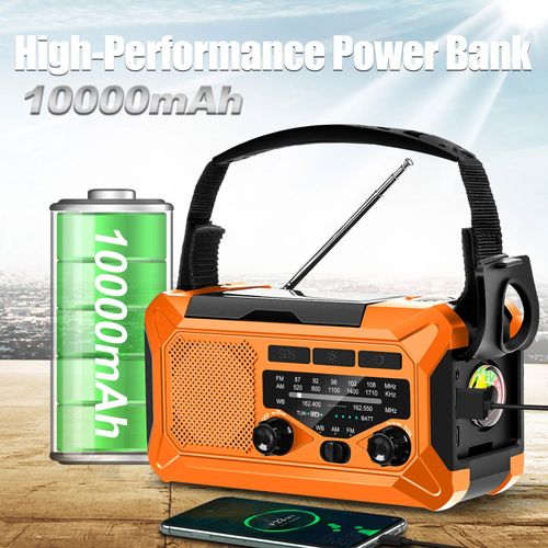 10000mAh Emergency Radio,Multi-Function AM/FM/NOAA Weather Radio,Hand Crank,USB Cable 3 Charging Methods,SOS Alarm,Flashlight,Phone Charger,Compass,Reading Lamp(Tangerine)