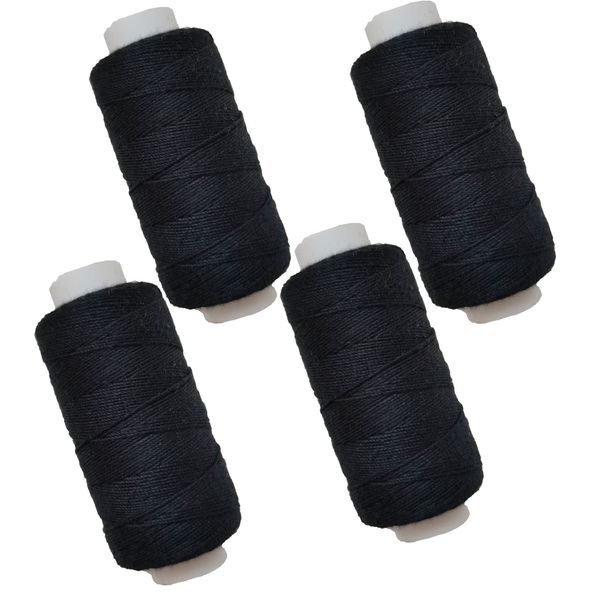 4 Rolls Sewing Thread Weaving Threads for Making Wig, Hand Sewing Hair Weft Hair Weave Extension, Professional Threads for Lace Wigs DIY (Black)