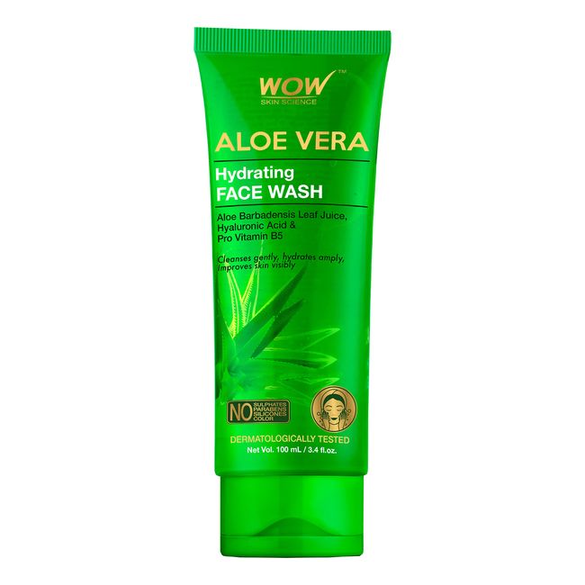 WOW Aloe Vera Face Wash - Hydrating Facial Cleanser & Pore Minimizer to Clear Pores on Oily, Dry & Sensitive Skin - Helps Reduce Excess Oil & Acne w/Exfoliating Nutrients - Men, Women & Teen - 100ml