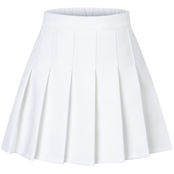 Junior Teen Girls Womens School Uniform Cosplay Costume Plaid Pleated Short Skirt Plus Size, White, XX-Large