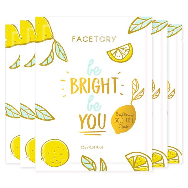 FACETORY Be Bright Be You Illuminating Foil Sheet Mask with Vitamin C - Moisturizing, Revitalizing, and Illuminating Face Mask, Great for All Skin Types (Pack of 5)