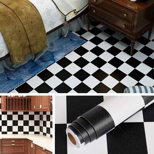Checkered Black and White Vinyl Flooring Roll 15.8X78.8 in Peel And Stick New