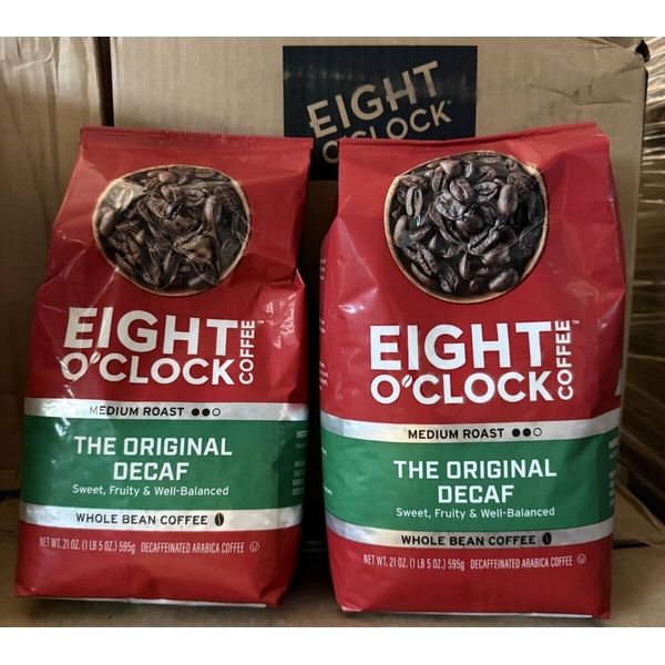 Eight O'Clock Coffee The Original Decaf 21 Ounce Medium Roast Whole Bean 2pk
