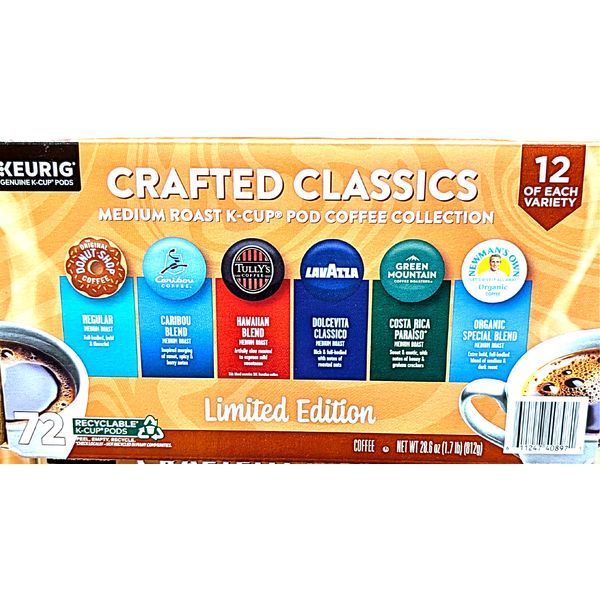 Crafted Classics  Medium Roast Variety Pack 72 Count K-Cup Pods EXP 10/2026