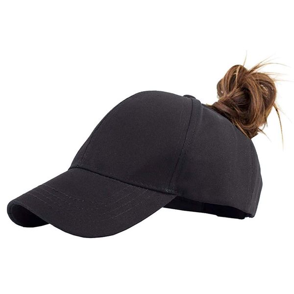 Gomerbesen Women's Ponytail Baseball Cap Cotton Adjustable Ponycaps Messy Bun Ball Hat Black