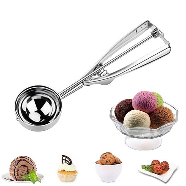 katmerio Eisportionierer Edelstahl 6 cm, Eislöffel Portionierer mit Auslöser und Komfortablem Griff Für Eiscremekugel Kartoffelpüree Plätzchen Kuchen Teig Backen Melonenkugel