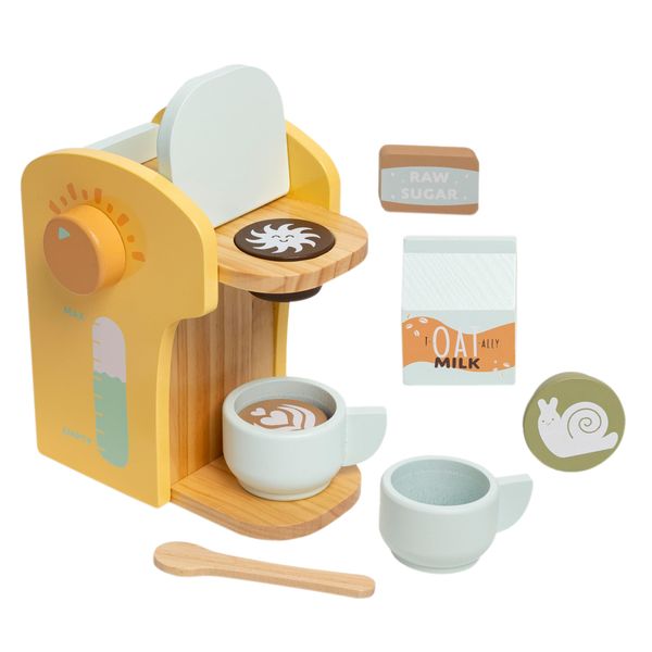 Pearhead Barista in Training Montessori Toy Coffee Maker, Wooden Pretend Play Toy Set for Developmental Learning, Play Kitchen Set for Toddlers Ages 3+ Years, 9 Piece Wooden Play Toy Set