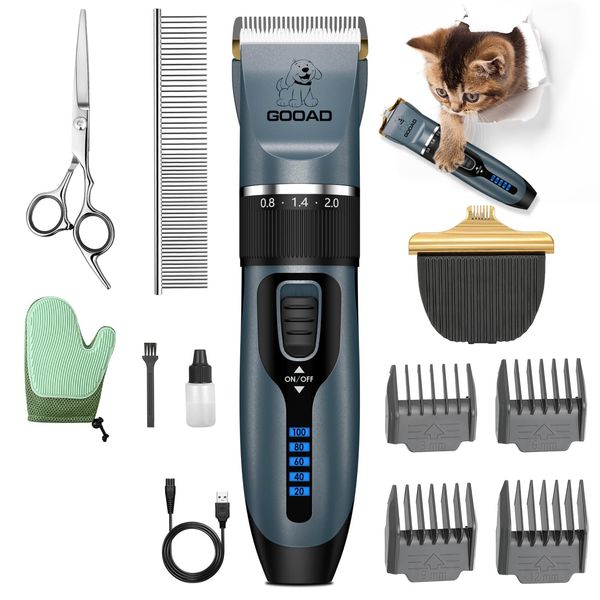 Gooad Cat Clippers for Matted Hair, Cat Grooming Kit, Cordless Cat Shaver for Long Hair, Low Noise Paw Trimmer, Cat Hair Trimmer for Grooming,Quiet Pet Hair Clippers Tools for Cats Dogs (Blue)