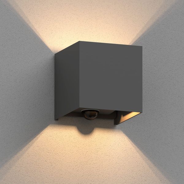 ledscom.de CUBEL Wall Light, Motion Detector, for Outdoors, Anthracite, IP65, Up