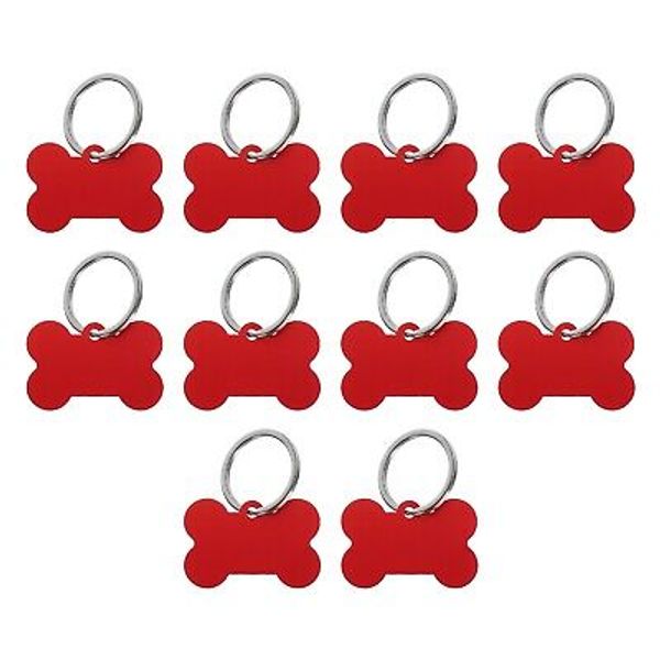 Bone Shaped Dog Tag Pet ID Tags, 1.5"x1" Metal Red Blank with Ring, 10pcs